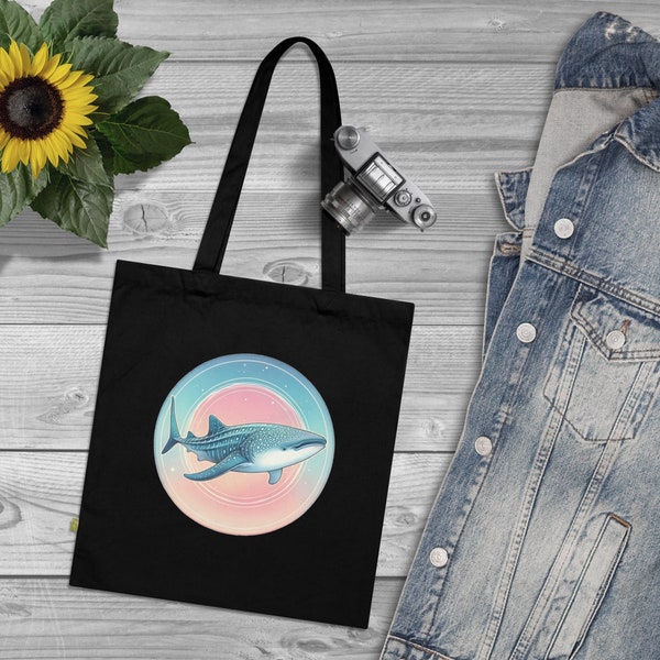 Whale Shark Pastel Print Biologisch Katoen Tote Bag - Eco-vriendelijke en artistieke schoudertas voor alle oceaanliefhebbers, duikers en snorkelaars