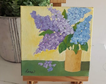 Feels Like Home, 6x6 Floral Painting, Lilacs, Original Art, Still Life, Cottage Style, Pretty Art