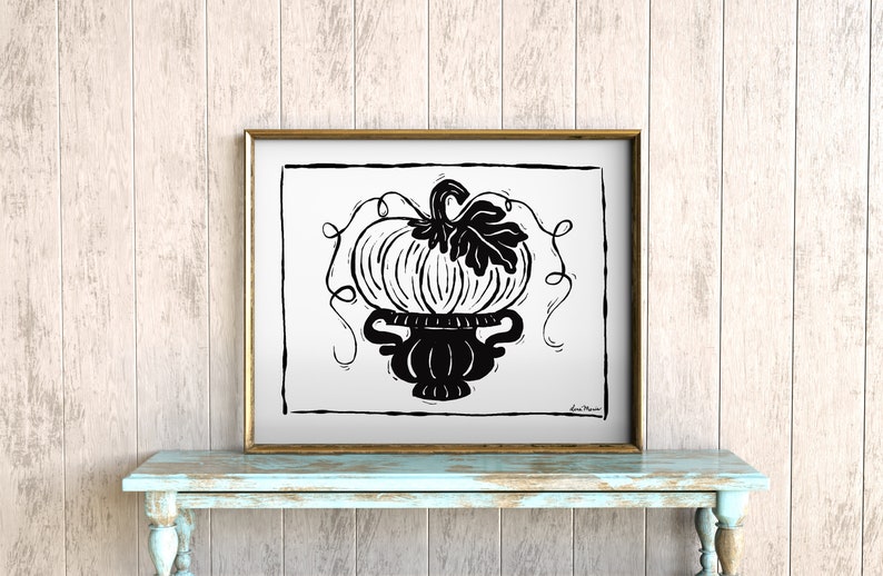 Pumpkin Art Prints, Black and White Art Prints, Fall Decor, Farmhouse Decor, Modern Farmhouse Decor, Autumn Art, Block Print, Linocut image 7