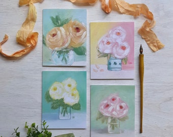 Floral Note Cards, Set of 4, The Rose Garden, All Occasion Blank Greeting Cards, Roses,