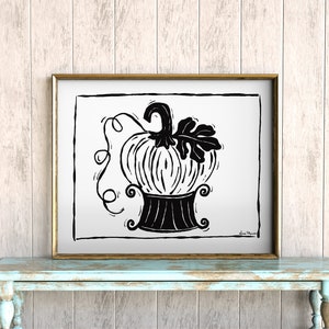 Pumpkin Art Prints, Black and White Art Prints, Fall Decor, Farmhouse Decor, Modern Farmhouse Decor, Autumn Art, Block Print, Linocut image 5