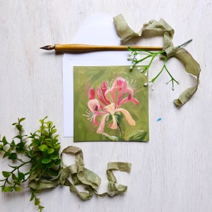 Honeysuckle and Topiaries set of 4 flat note cards with white envelopes 4.75 square image 2