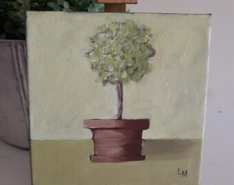 Only You, 6x6 Floral Painting, Topiary in Terra Cotta Pot, Original Art, Garden, Cottage Style, Pretty Art