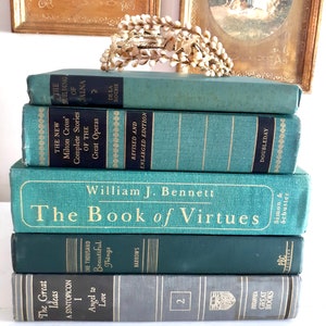 Green Decorative Book Bundle, Fancy Books, Vintage Decor, Flea Market Style, Antique Books, Photography Props