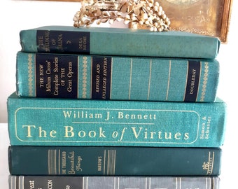 Green Decorative Book Bundle, Fancy Books, Vintage Decor, Flea Market Style, Antique Books, Photography Props