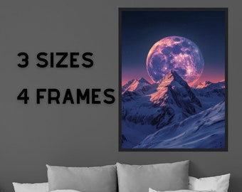Purple Moon Space Nature Wall Art Framed Poster - Moon AI