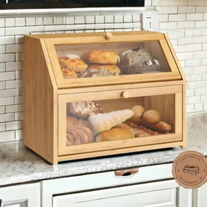 Wooden Bread Bin, Rustic Bread Box With Window, Bamboo Bread Box, Bread Basket, Rustic Wooden Kitchen Decor, Housewarming Gift, Home Gifts