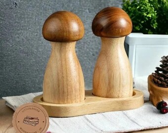 Molinillo de sal y pimienta de setas de madera / Ollas rústicas de sal y pimienta / Decoración de cocina de granja / Decoración de cocina rústica / Regalo para parejas