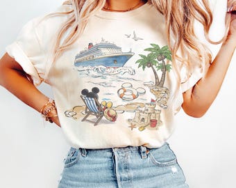 Retro Comfort Colors Summer Disney Beach Shirt, Mickey Mouse Cruise Vacation Tee, Vintage Matching Family Trip 2026, Tropical Cruise Gift