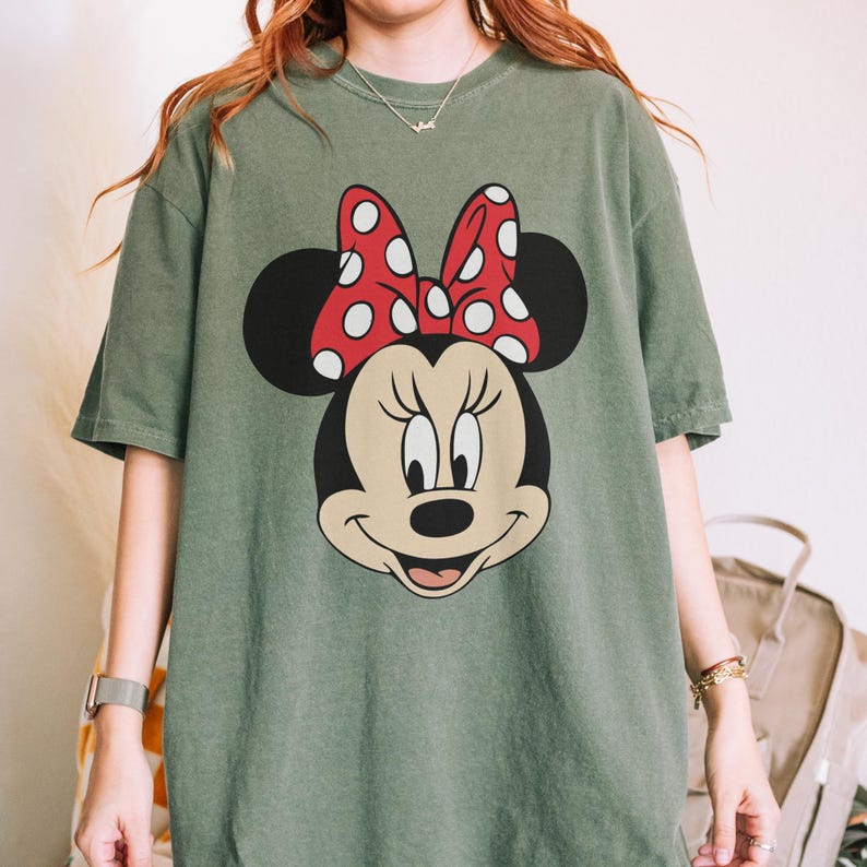 Comfort Colors® Minnie Mouse T Shirt, Disney Minnie Shirt, Minnie Checkered Shirt, Disney Gift Shirts, Disney Shirts Kids, Minnie Shirt Moss/Military Green