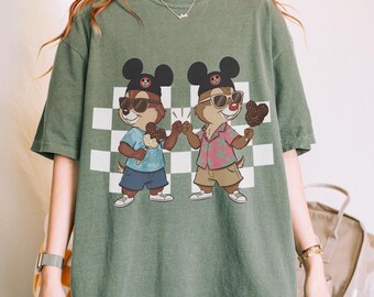 Comfort Colors Chip and Dale Checkered T-Shirt, Chip Dale Double Trouble Retro Tee, Walt Disney World Shirt,Disneyland Family Vacation Tee