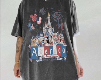 Mickey and Friends Patriotic Disney 4th of July Boxy Tee TShirt, WDW Disney Family 250th Anniversary America, Red White and Blue USA Tee