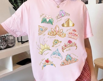 Comfort Colors Retro Princess Crown Shirt, Snow White Rapunzel Ariel Belle Tee, Disney Girl Trip Shirt,Magic Kingdom Princess Vacation Shirt