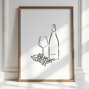 Wine Drawing Wall Art | Hand Drawn Style | Digital Download | Kitchen & Dining | Wine Lover Gift | Minimalistic Art | Elegant Printables