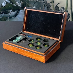 Handcrafted Sandalwood Dice Organizer with Dice for D&D, Exclusive Wooden Dice Box for Dungeons and Dragons, Premium Gaming Accessories