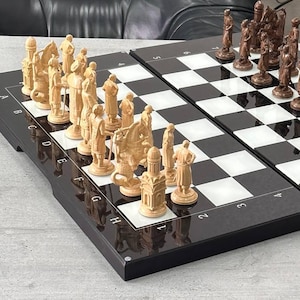 Luxury Glass Chess Set, Wooden Backgammon and Checkers Board Game, Unique Personalized Gift for Him, Premium Home Decor Table Game
