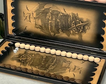 Maple Wood Backgammon Set 19.7", Game Board Marine, Tabletop Game, Outdoor Game, Luxury Gift for Family, Friends, Business Partner