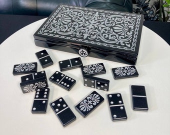 Acrylic Stone Dominoes Set with Luxury Case, Domino for Gift, Board Game, Domino for Adult, Gift for Him Her, Family Night Game