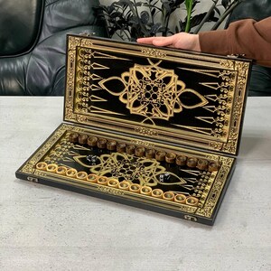 Black Ash Wood Backgammon Board Set Maze Design, Tabletop Game, Friend Gift Backgammon, Family Gift Board Game, Home Decor, Retirement Gift