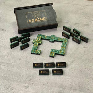 Set di domino in resina epossidica color smeraldo, regali personalizzati, giochi all&#39;aperto, gioco del domino personalizzato, domino premium, gioco per la serata in famiglia