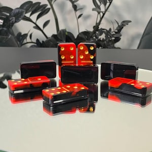 Red&Black Epoxy Resin Classic Domino, Outdoor Games, Dominoes Set, Unique Gift Idea, Premium Domino, Family Night Game