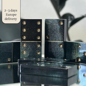 Completely Handmade Epoxy Dominoes with Case, Color: Night Sky, Epoxy Resin Domino Gift, Custom Dominoes, Board Game Gifts,Family Night Game