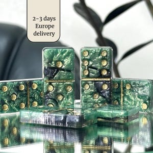 Completely Handmade Emerald Epoxy Dominoes with Case, Epoxy Resin Domino Gift, Custom Dominoes, Board Game Gifts, Family Night Game