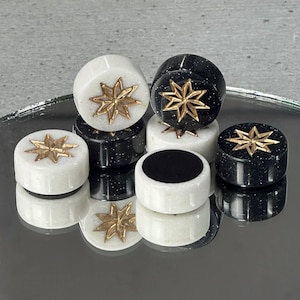 Stone Backgammon Pieces Star Design | Only Chips+Velour Pouch | Acrylic Stone Pieces with Jewelry Resin | Backgammon Chips | Direct Store