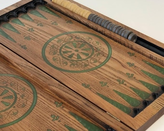 Wood&Green Epoxy Resin Backgammon Set, Tabletop Game Board, Retirement Gift Idea, Gift for Family, Friends and Business Partner, Christmas