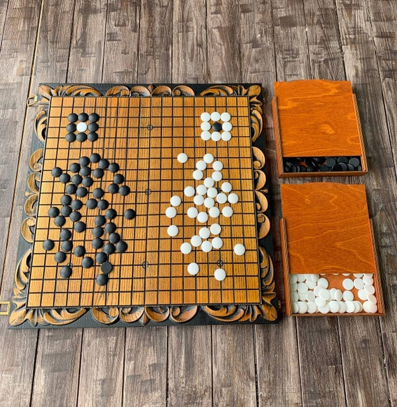 Planche De Jeu Go Japonaise Vintage En Bois Shinkaya, épaisse, Avec Pierres Noires Et Blanches