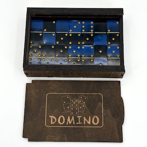 Completely Handmade Black&Blue Epoxy Dominoes with Case, Epoxy Resin Domino Gift, Custom Dominoes, Board Game Gifts, Family Night Game