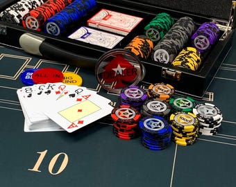 READY TO SHIP Poker Chip Set, Custom Poker Gifts in Leather Case, 300Pieces Gift for Family, Friends, Business Partner, Corporate Gift