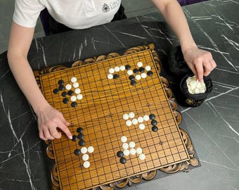 Vintage Japanese Go Board Set, Kaya Wood : Slate & Clam Shell