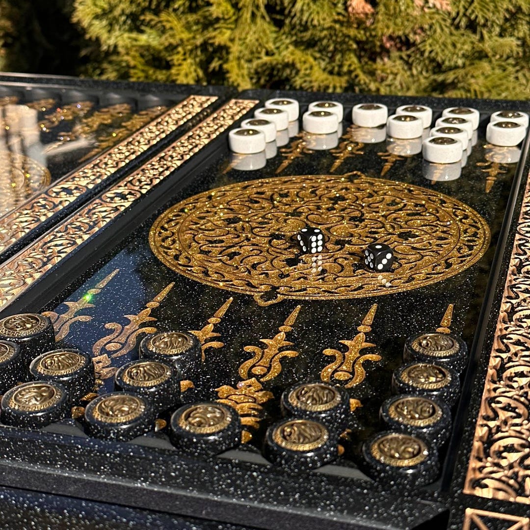 Black&gold Stone Backgammon Set, Luxury Game Board, Premium Gift