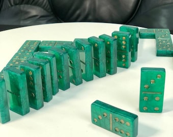 Emerald Epoxy Resin Classic Domino, Outdoor Games, Emerald and Gold Dominoes Set, Unique Gift Idea, Premium Domino, Family Night Game