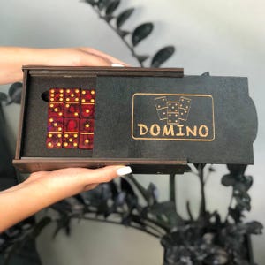Personalized Red&Black Epoxy Resin Dominoes Set, Outdoor Games, Tabletop Game, Friends Gift Idea, Premium Domino, Family Game, Custom Gift