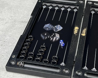 Luxury Tempered Glass & Wood Backgammon Board Carbon Imitation, Tabletop Game, Gift for Friends, Business Partner, Family Reunion Game Gift