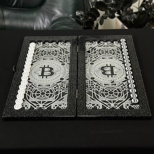 Exclusive Acrylic Stone Backgammon Set with Case, Stylized Game Board with Financial Theme, Luxury Custom Gift, Gifts for Him, Stone Checker