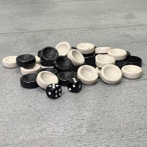 Stone Backgammon Pieces with Dice Set | Only Chips in Velour Pouch | Acrylic Stone Pieces | Backgammon&Checkers Chips | Direct Store