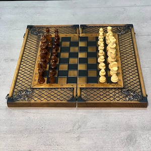 Wooden Handcraft Chess, Backgammon and Checkers Set, Board Game, Family Gift, Friends Game, Tabletop Game, Outdoor Game, Eco-friendly Wood
