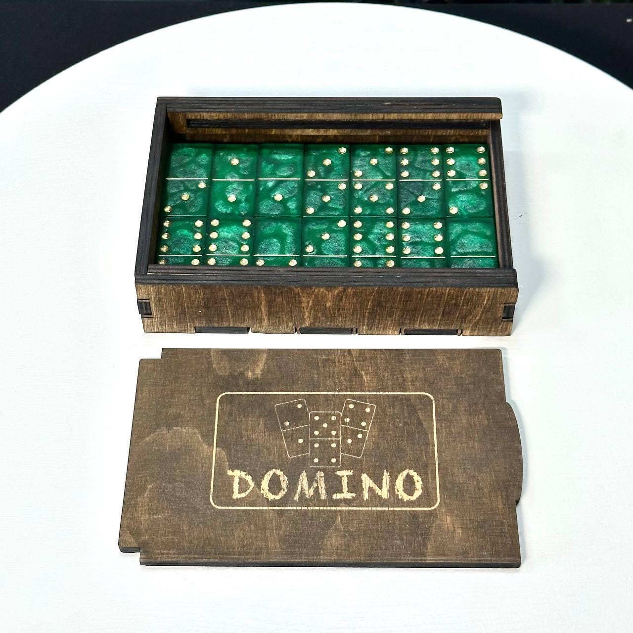 Handmade Emerald Epoxy Dominoes with Case, Epoxy Resin Domino Gift, Custom Dominoes, Board Game Gifts, Family Night Game, IN STOCK