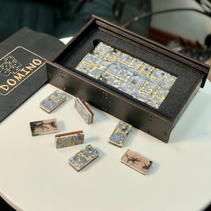 Grey, Gold and Purple Classic D6 Domino with Box, Outdoor Games, Epoxy Resin Dominoes Set, Unique Gift Idea for Him, Premium Domino,IN STOCK