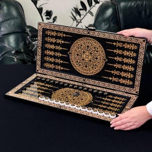 Black Stone Backgammon Set, Luxury Game Board, Premium Gift, Backgammon Board Lion Design, Anniversary Gift, Jewelry Resin Backgammon