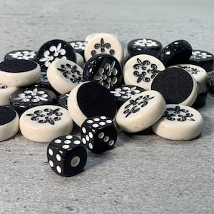Stone Backgammon Pieces with Dice Set | Only Chips in Velour Pouch | Acrylic Stone Pieces | Backgammon&Checkers Chips | Direct Store