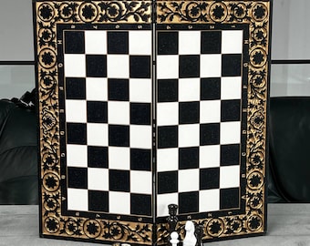 アクリルストーンチェスバックギャモンチェッカーセット、プレミアムゲームボード、友人や家族への高級ギフト、世界に類を見ない