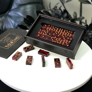 Red&Black Epoxy Resin Dominoes Set, Outdoor Games, Tabletop Game, Dominoes Set, Unique Gift Idea, Premium Domino, Family Night Game