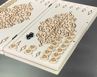 White acrylic stone backgammon, handmade luxury backgammon, anniversary gift, resin backgammon, fathers day gift, custom board game