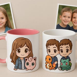 Personalisierte Tasse mit deinem Foto als Cartoon & Lieblings-Pokemon!
