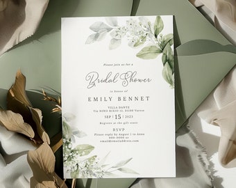 Dusty Sage Greenery Bridal Shower Invitation Template (Digital Download)