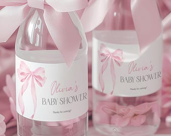 Pink Bow Baby Shower Water Bottle Label (Digital Download)